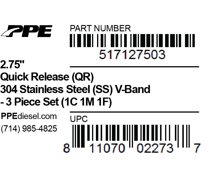 2.75 Inch V Band 3 Piece Set 1C 1M 1F QR PPE Diesel