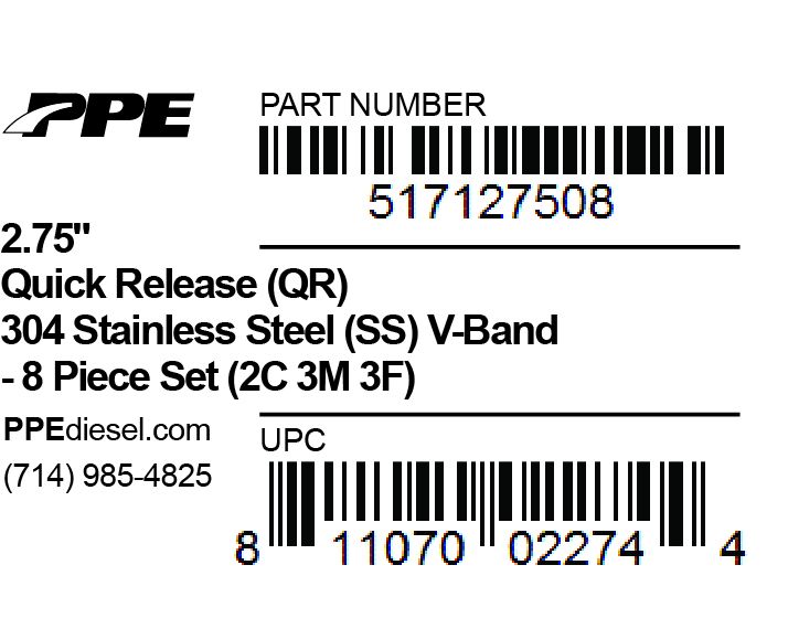 2.75 Inch V Band 8 Piece Set 2C 3M 3F QR PPE Diesel