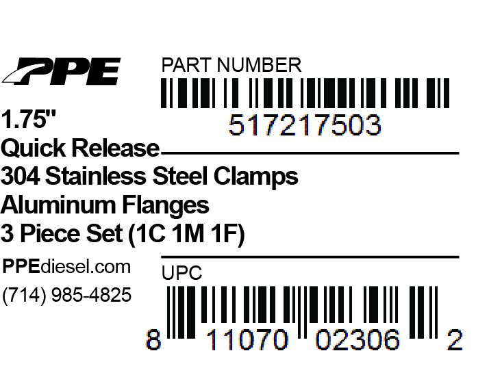 1.75 Inch QR Aluminum V-Band 3 Pc Set 1C 1M 1F PPE Diesel