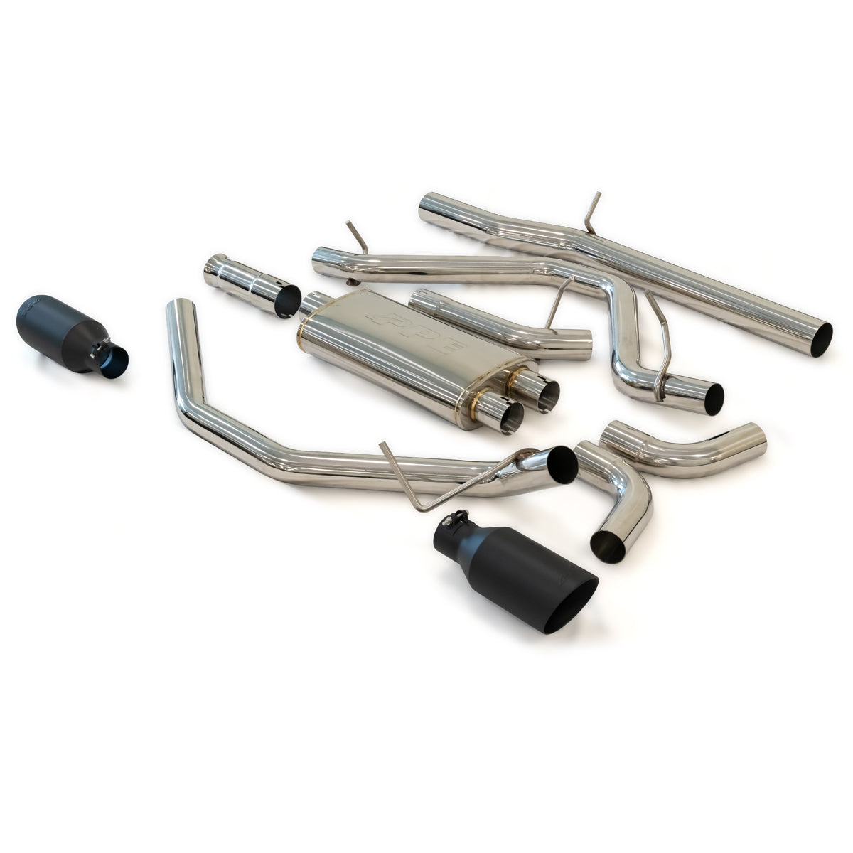 Exhaust Cat Back 2.5 Inch w/Dual Tips Raw/Blk GM 4.3L 5.3L 2014-2018 2019 Classic Body