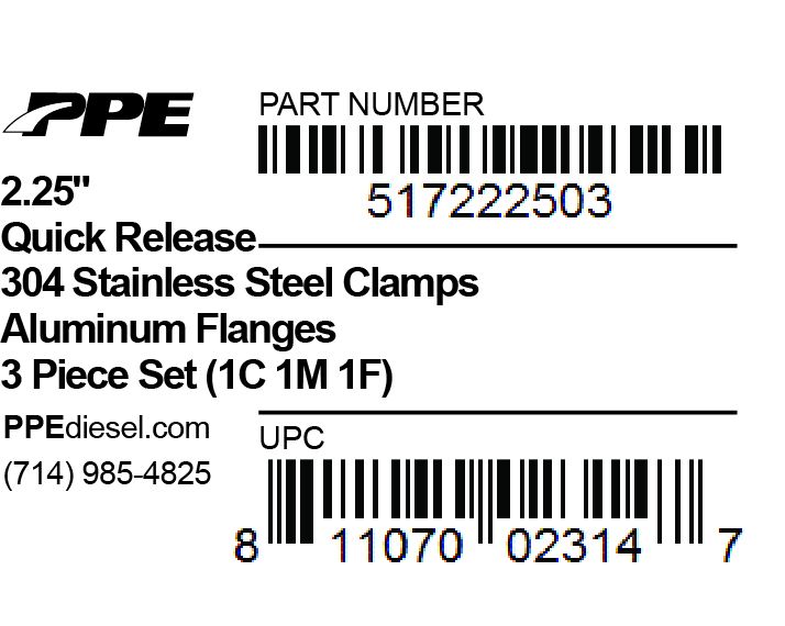2.25 Inch QR Aluminum V-Band 3 Pc Set 1C 1M 1F PPE Diesel