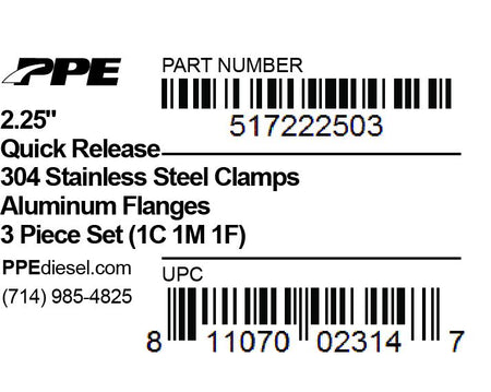 2.25 Inch QR Aluminum V-Band 3 Pc Set 1C 1M 1F PPE Diesel