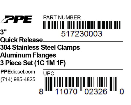 3.0 Inch QR Aluminum V-Band 3 Pc Set 1C 1M 1F PPE Diesel