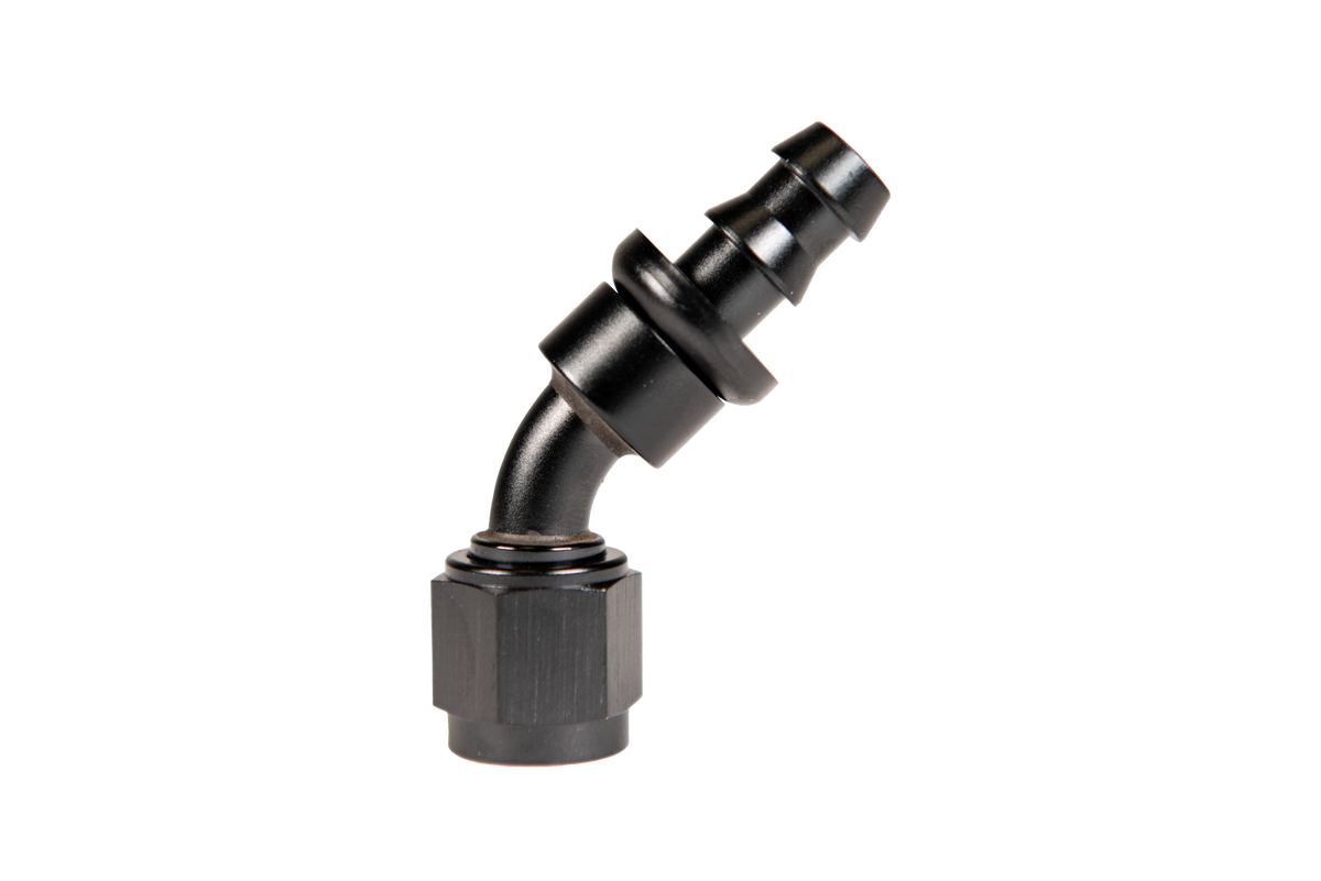 -6 45 Deg to Hose Barb Black Fleece Performance