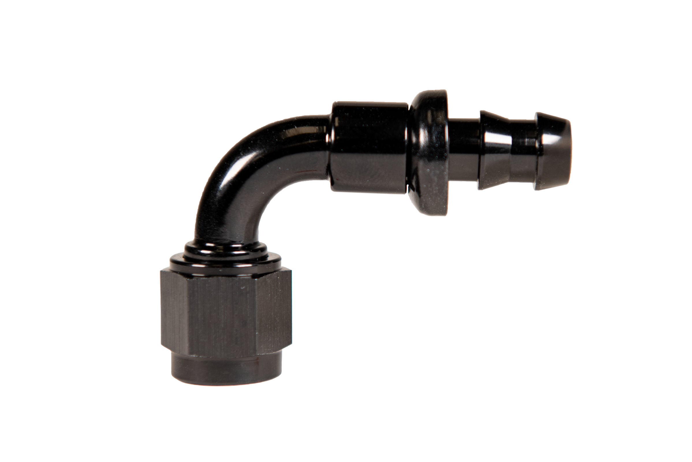 -10 90 Deg to Hose Barb Black Fleece Performance