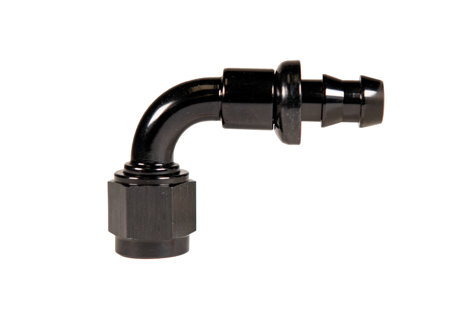 -10 90 Deg to Hose Barb Black Fleece Performance