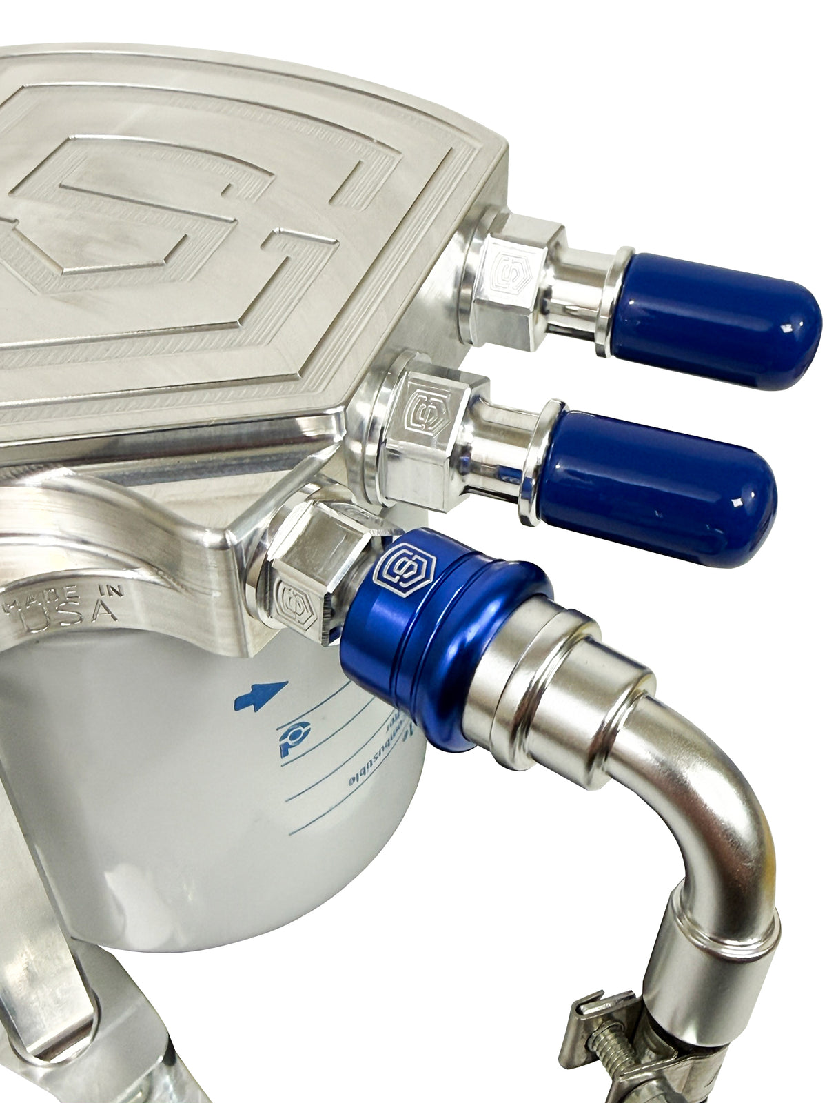 Close-up of LPK fittings and aluminum injector return quick connect